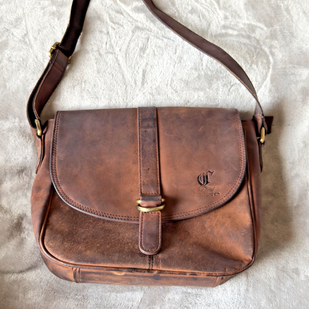 Cuero Distressed Brown Leather Crossbody Messenger Bag Full Grain Handmade